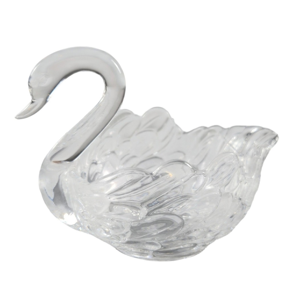 Vintage Clear Glass Swan Bowl Candy Dish Trinket Jewelry Holder Bird Decor
